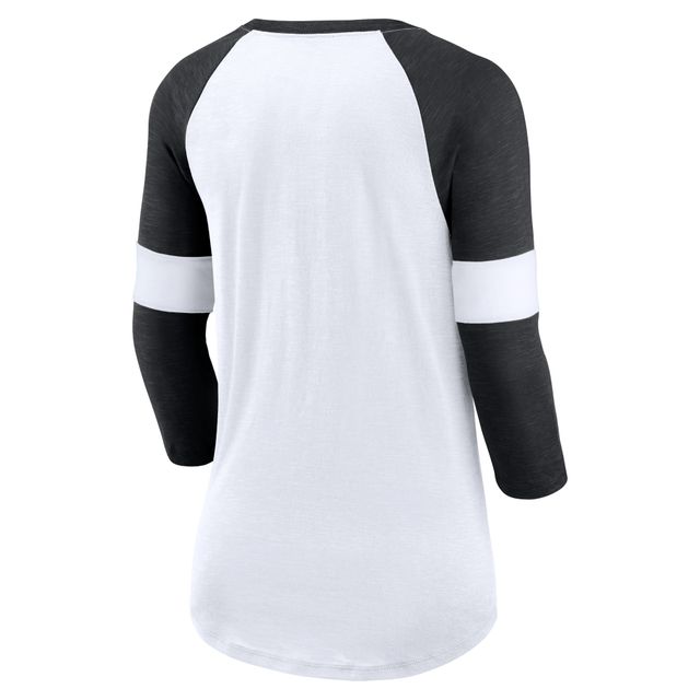 T-shirt à manches 3/4 raglan pour femme Nike New Orleans Saints Football Pride - Blanc/Noir