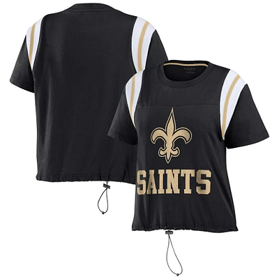 T-shirt à col officier colorblock noir New Orleans Saints pour femme WEAR by Erin Andrews