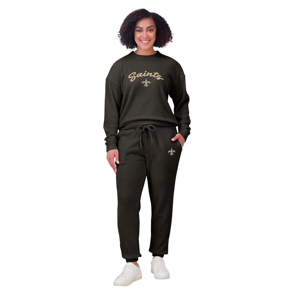Women's WEAR by Erin Andrews  Cream New Orleans Saints Knitted Tri-Blend Long Sleeve T-Shirt & Pants Lounge Set