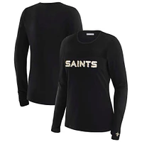 T-shirt à manches longues et empiècement en maille noire New Orleans Saints pour femme WEAR by Erin Andrews x Gracie Hunt