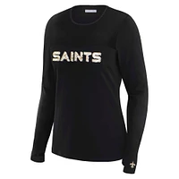 T-shirt à manches longues et empiècement en maille noire New Orleans Saints pour femme WEAR by Erin Andrews x Gracie Hunt