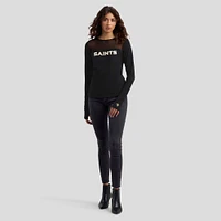 T-shirt à manches longues et empiècement en maille noire New Orleans Saints pour femme WEAR by Erin Andrews x Gracie Hunt