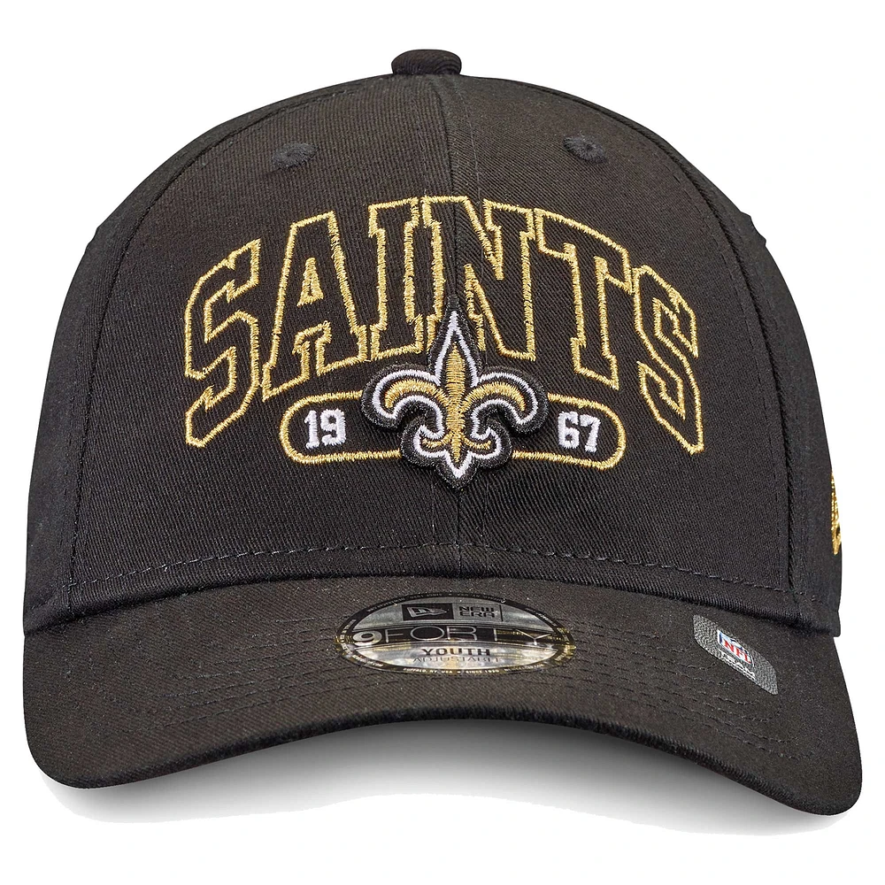 Youth New Era Black New Orleans Saints Outline 9FORTY Adjustable Hat