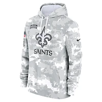 Youth Nike White/Gray New Orleans Saints 2024 Salute To Service Pullover Hoodie