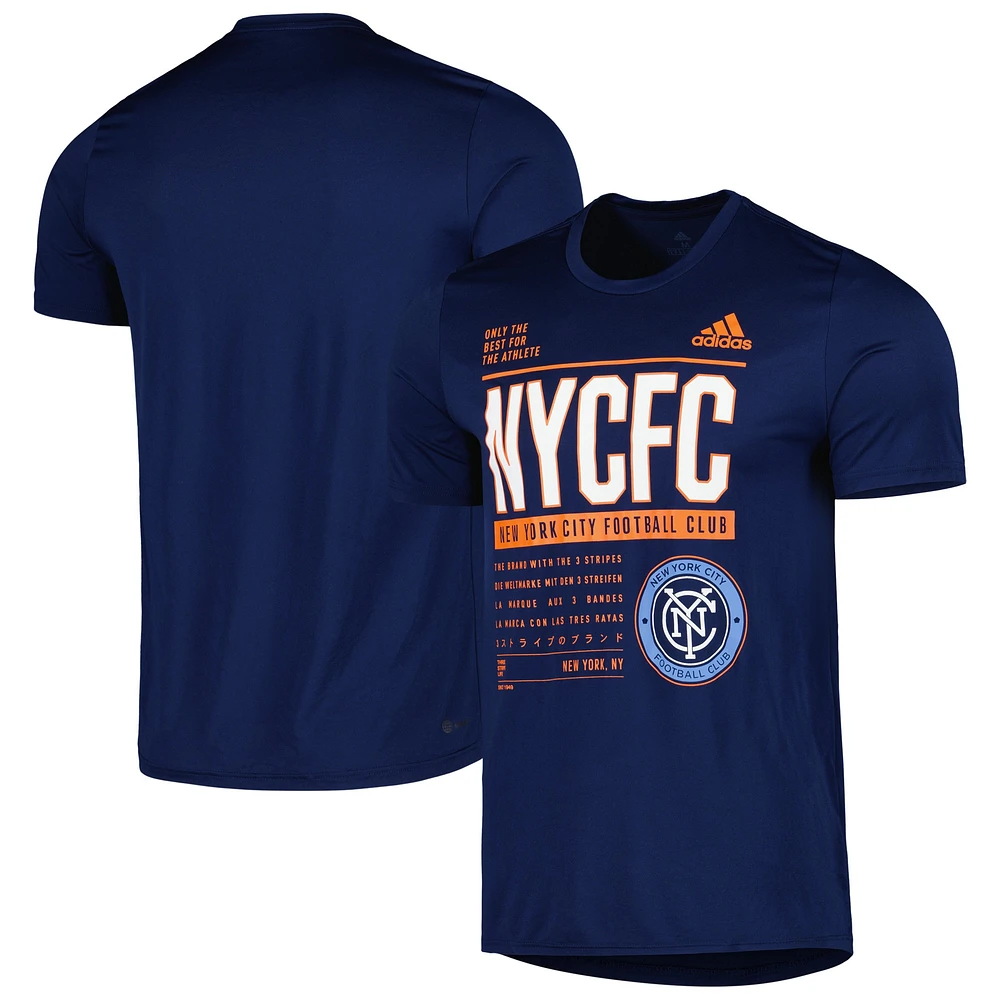 T-shirt adidas New York City FC Club DNA Performance pour hommes, bleu marine