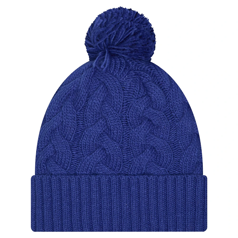Girls Youth New Era  Royal New York Giants Cabled Cuffed Knit Hat with Pom
