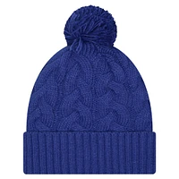 Girls Youth New Era  Royal New York Giants Cabled Cuffed Knit Hat with Pom