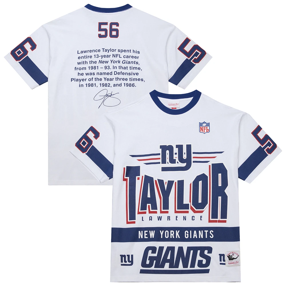 Men's Mitchell & Ness Lawrence Taylor White New York Giants Name Number Team Origins Vintage Logo T-Shirt