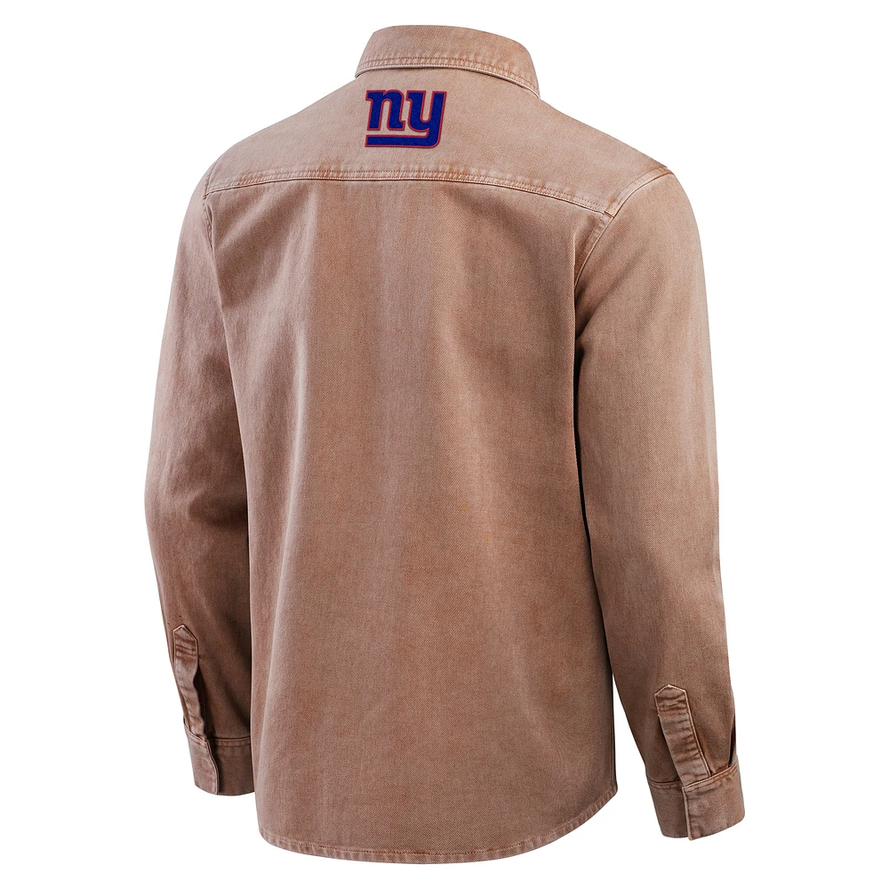 Men's Darius Rucker Collection by Fanatics Brown New York Giants Garment Dyed Long Sleeve Full Snap Shirt
