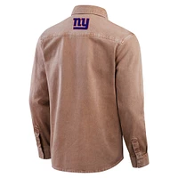 Men's Darius Rucker Collection by Fanatics Brown New York Giants Garment Dyed Long Sleeve Full Snap Shirt