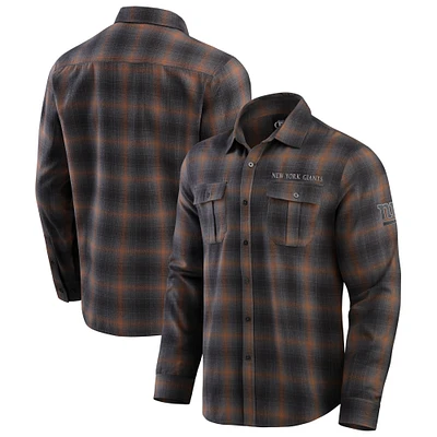 Chemise boutonnée à manches longues classique en flanelle pour homme de la collection Darius Rucker Fanatics, couleur tan, New York Giants