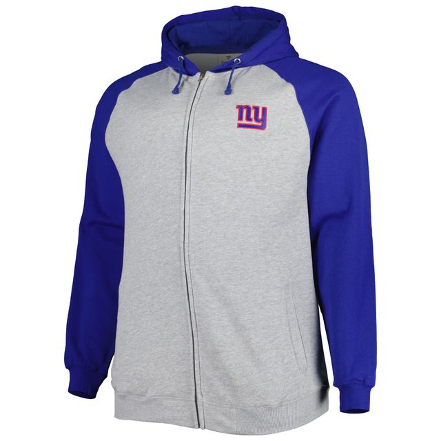 Veste à capuche raglan entièrement zippée en polaire New York Giants Big & Tall gris chiné pour homme