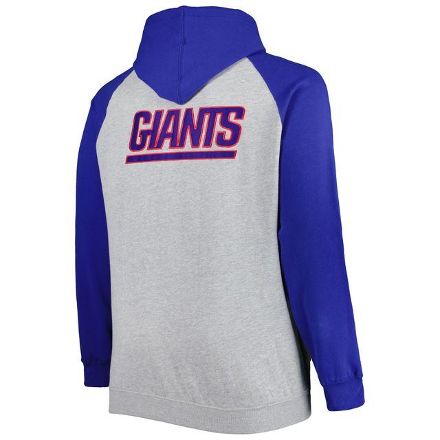 Veste à capuche raglan entièrement zippée en polaire New York Giants Big & Tall gris chiné pour homme