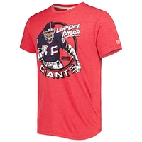Men's Homage  Lawrence Taylor Heathered Red New York Giants Caricature Retired Player Tri-Blend T-Shirt