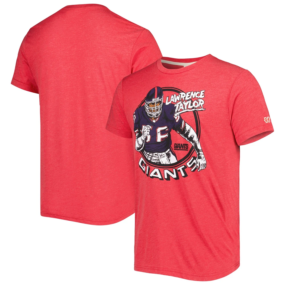 Men's Homage Lawrence Taylor Heathered Red New York Giants Caricature Retired Player Tri-Blend T-Shirt