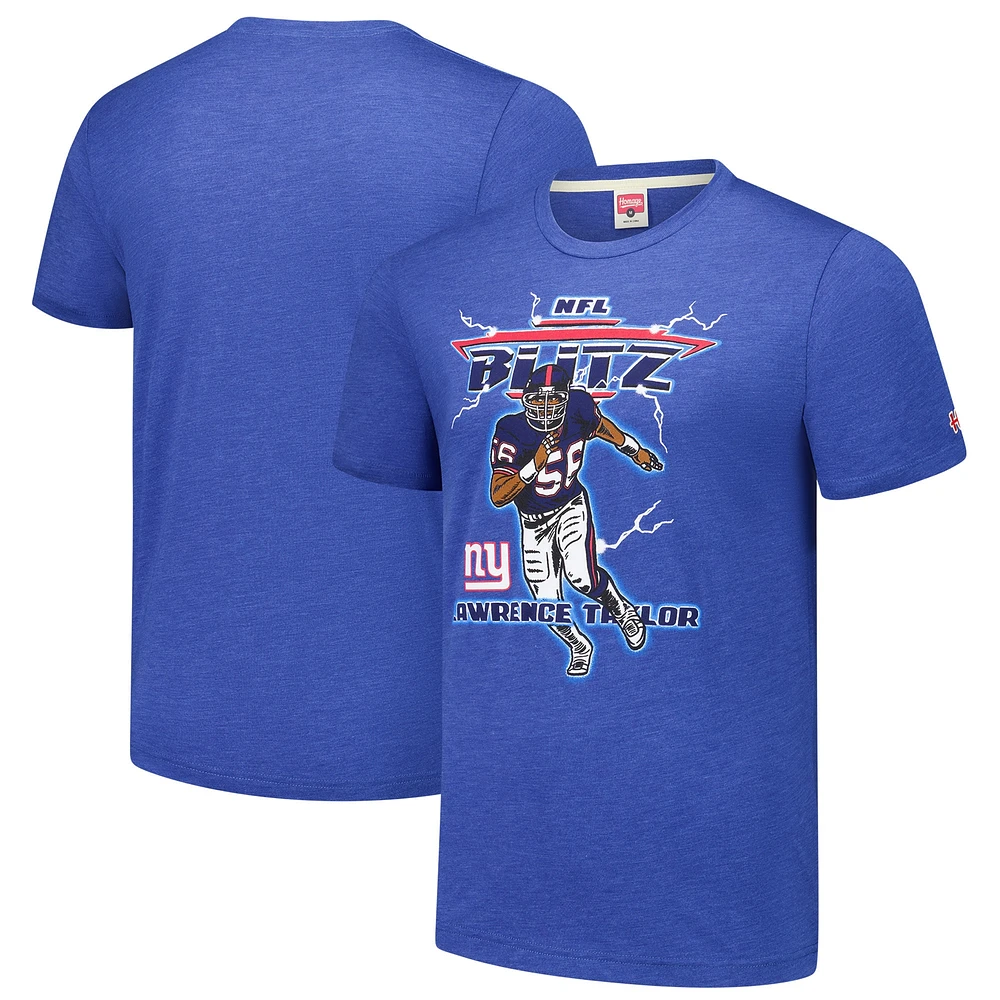 T-shirt tri-blend hommage pour homme Lawrence Taylor Royal New York Giants NFL Blitz joueur retraité