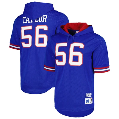 T-shirt à capuche en maille pour homme Mitchell & Ness Lawrence Taylor Royal New York Giants avec nom et numéro de joueur retraité