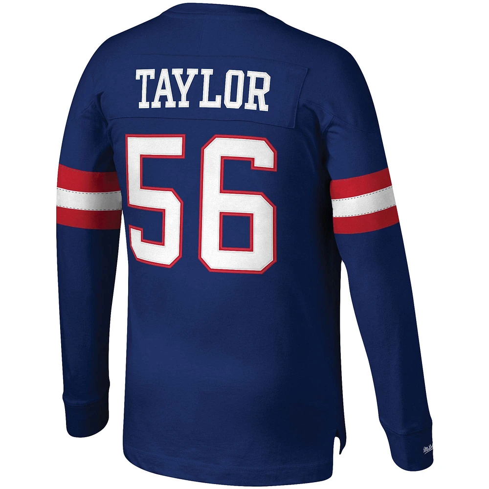Mitchell & Ness Lawrence Taylor Royal New York Giants Throwback Nom et numéro du joueur retraité Haut à manches longues
