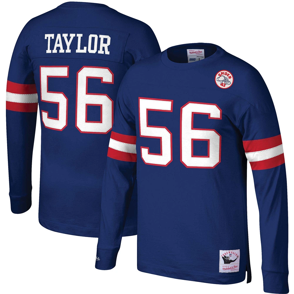 Mitchell & Ness Lawrence Taylor Royal New York Giants Throwback Nom et numéro du joueur retraité Haut à manches longues