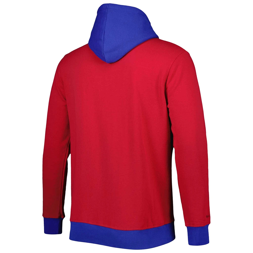 Men's Mitchell & Ness Red/Royal New York Giants Big Tall Face Pullover Hoodie