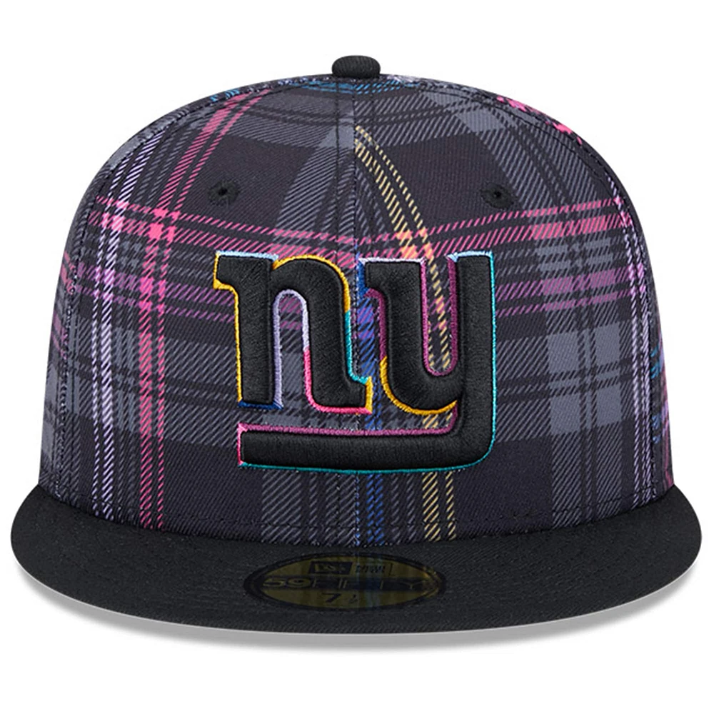 Men's New Era Black York Giants 2024 NFL Crucial Catch Plaid 59FIFTY Fitted Hat
