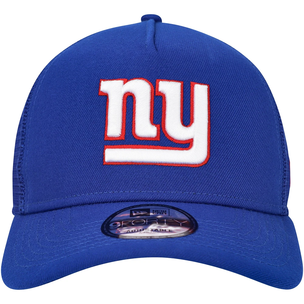 Men's New Era Royal New York Giants  A-Frame Trucker 9FORTY Adjustable Hat