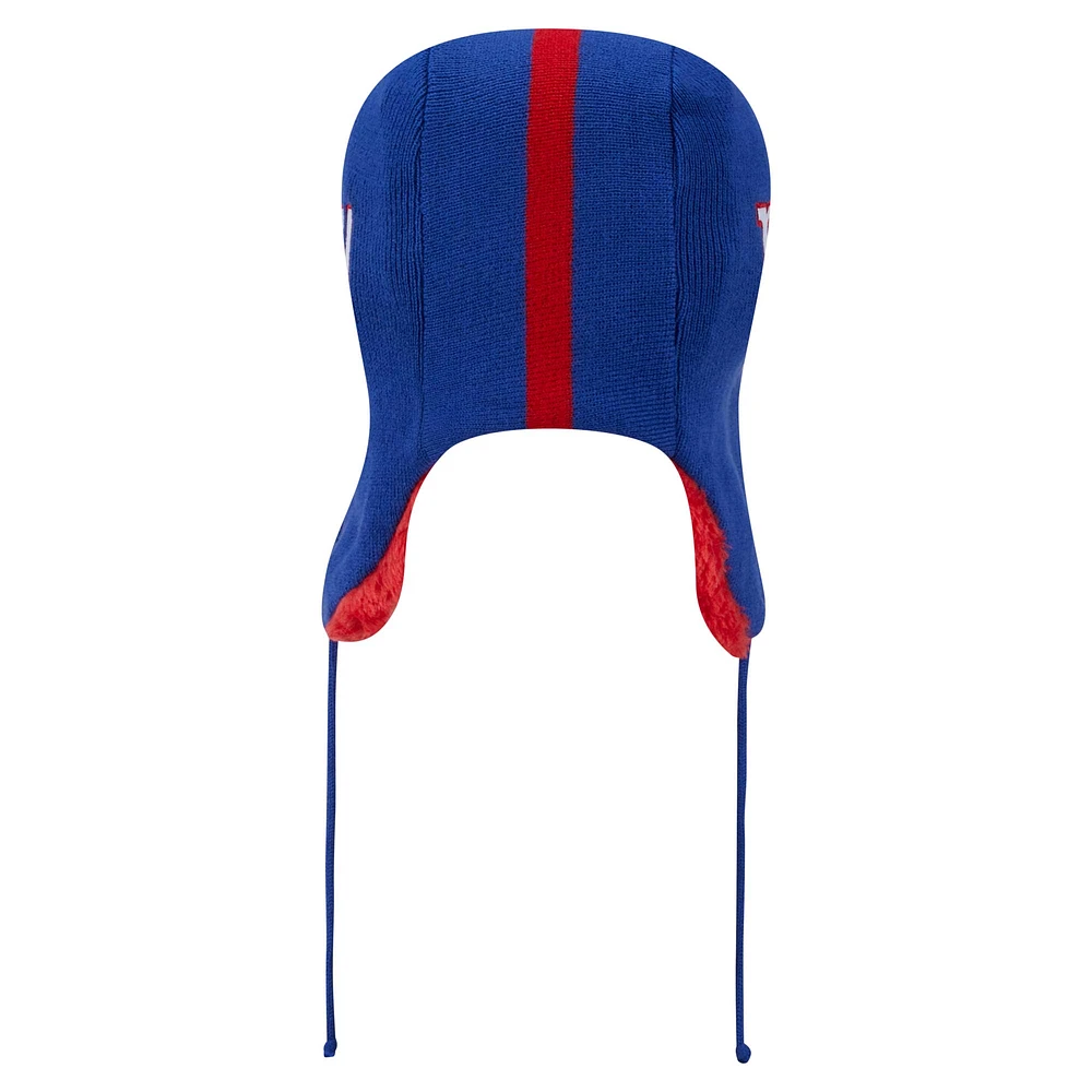 Bonnet en tricot New Era Royal New York Giants Helmet Head Trapper pour homme