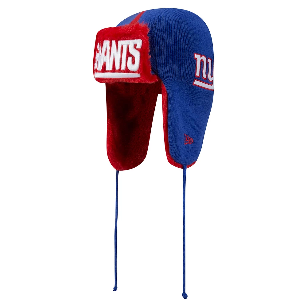 Bonnet en tricot New Era Royal New York Giants Helmet Head Trapper pour homme