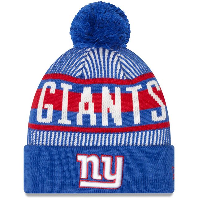 New Era Royal New York Giants Striped pour homme - Bonnet en tricot à revers avec pompon