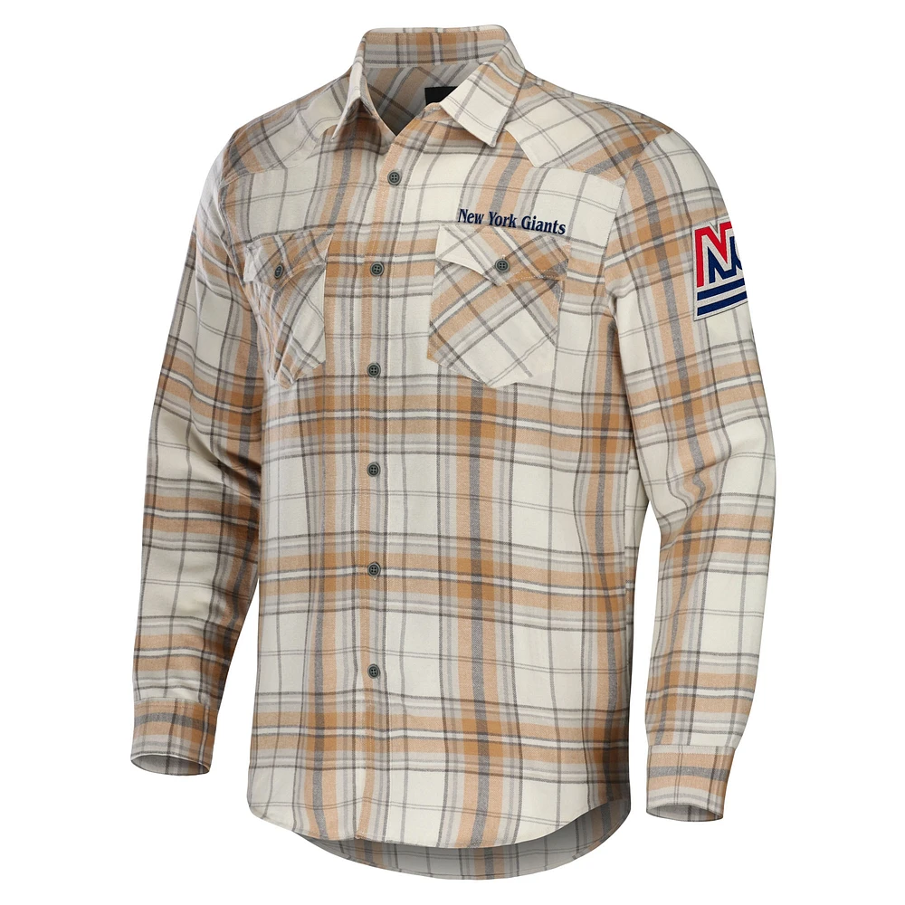 Men's NFL x Darius Rucker Collection by Fanatics Tan New York Giants Flannel Long Sleeve Button-Up Shirt