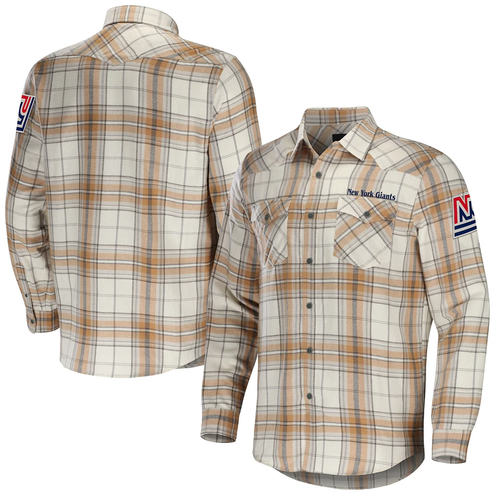 Men's NFL x Darius Rucker Collection by Fanatics Tan New York Giants Flannel Long Sleeve Button-Up Shirt