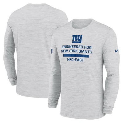 T-shirt Nike à manches longues Performance Ash New York Giants Sideline Velocity pour homme
