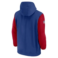 Men's Nike Royal/Red New York Giants 2024/25 Sideline Pre-Game Player 1/2-Zip Hoodie Jacket
