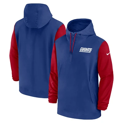 Men's Nike Royal/Red New York Giants 2024/25 Sideline Pre-Game Player 1/2-Zip Hoodie Jacket