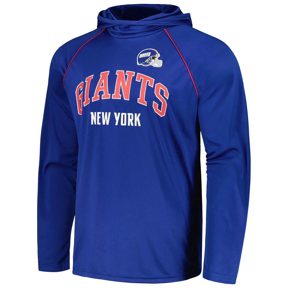 Men's Starter Royal New York Giants Gridiron Classics Throwback Raglan Long Sleeve Hooded T-Shirt