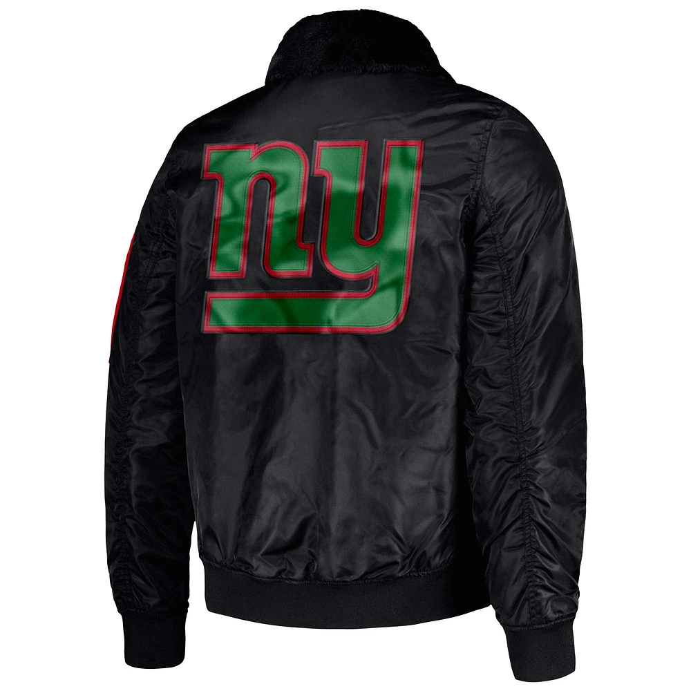 Veste Starter x Ty Mopkins noire pour homme du Mois de l'histoire des Noirs Giants New York en satin entièrement zippée