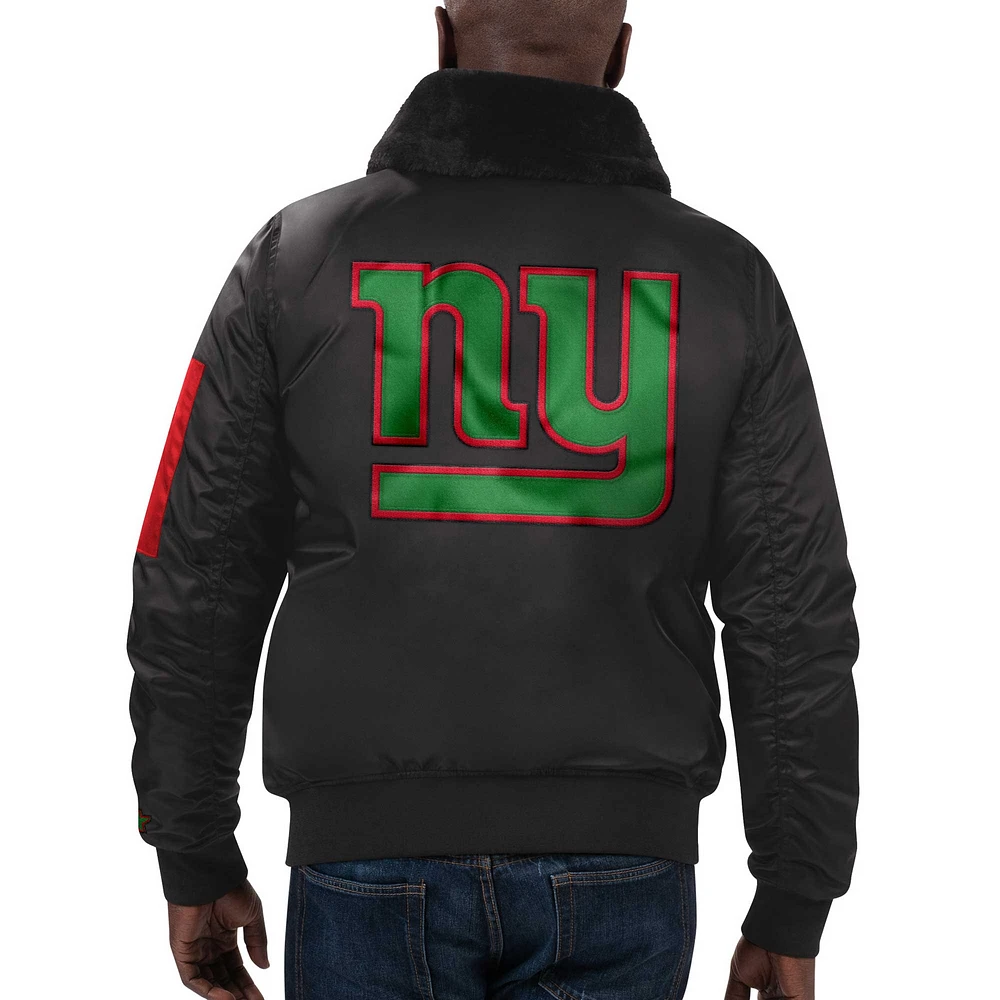 Veste Starter x Ty Mopkins noire pour homme du Mois de l'histoire des Noirs Giants New York en satin entièrement zippée