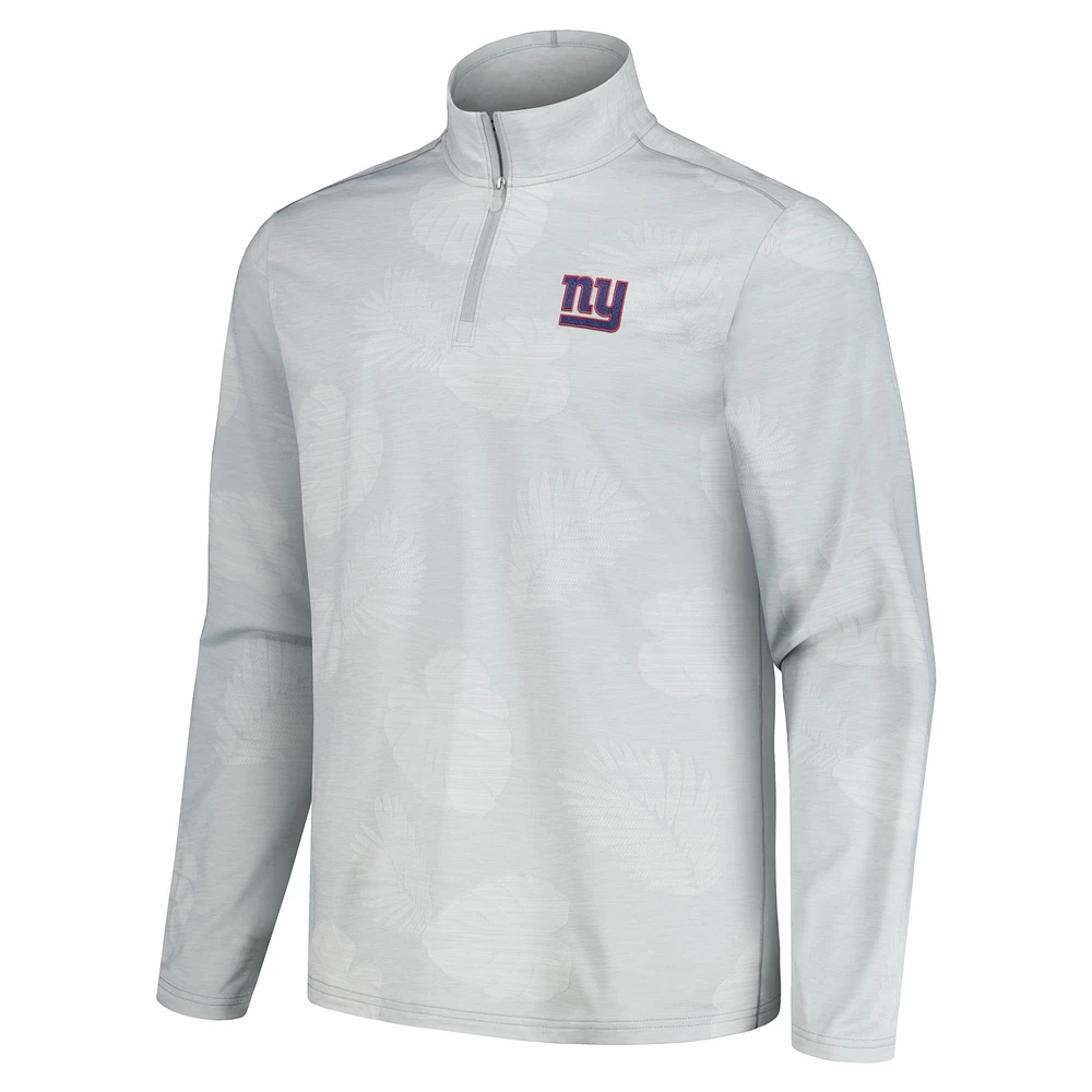 Men's Tommy Bahama Gray New York Giants Delray Frond IslandZone Half-Zip Sweatshirt