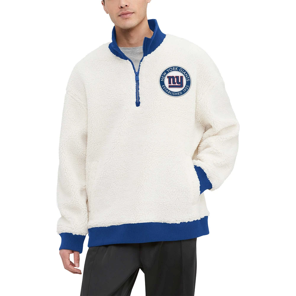 Men's Tommy Hilfiger Cream New York Giants Jordan Sherpa Quarter-Zip Sweatshirt