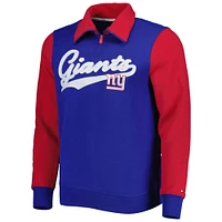 Men's Tommy Hilfiger Royal/Red New York Giants Aiden Quarter-Zip Sweatshirt