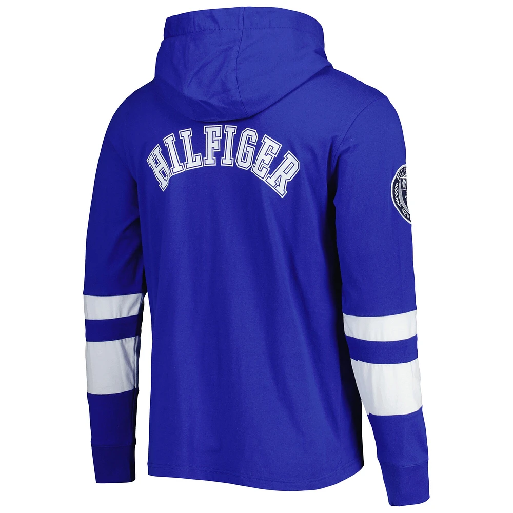 Men's Tommy Hilfiger Royal/White New York Giants Alex Long Sleeve Hoodie T-Shirt