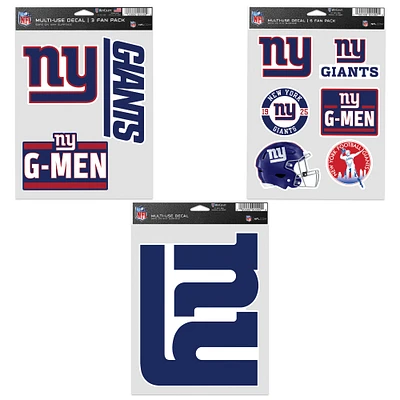 Lot de trois autocollants pour supporters des New York Giants de WinCraft