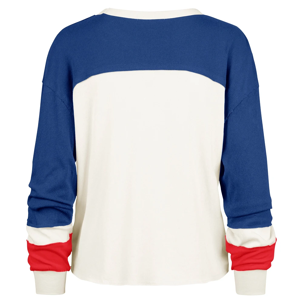 Women's '47 Cream New York Giants Double Header Curve Raglan Long Sleeve Crop Top