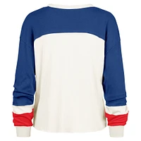 Women's '47 Cream New York Giants Double Header Curve Raglan Long Sleeve Crop Top