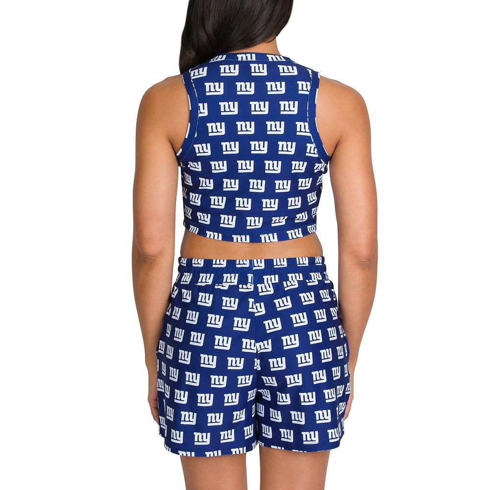 Women's Concepts Sport New York Giants Gauge Allover Print Cropped Tank Top & Shorts Sleep Set