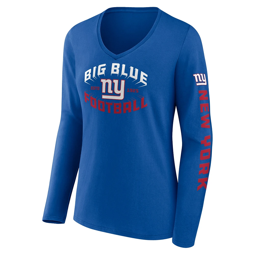 Women's Fanatics Royal New York Giants Hometown Sweep Long Sleeve V-Neck T-Shirt