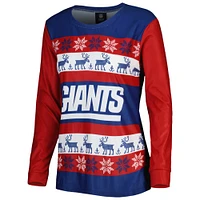 Women's FOCO Royal New York Giants Holiday Ugly Pajama Set