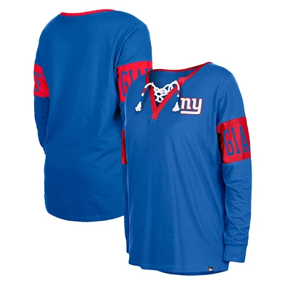 T-shirt à manches longues et col cranté New York Giants pour femme Era bleu