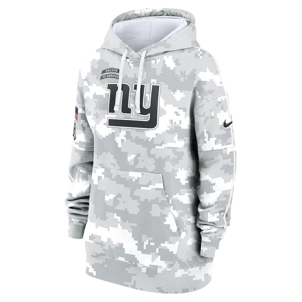 Women's Nike Arctic Camo New York Giants 2024 Salute To Service Club Fleece Oversized Pullover Hoodie