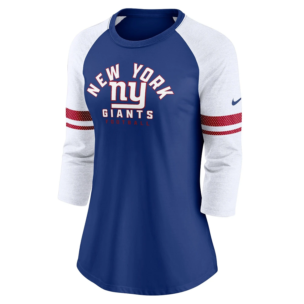 Women's Nike Royal New York Giants 3/4-Sleeve Lightweight Raglan Fashion T-Shirt